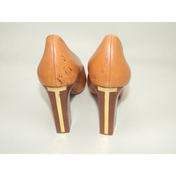 Tory Burch Caramel Tan Leather Peep Toe Pump Size 11 - Picture 4 of 9